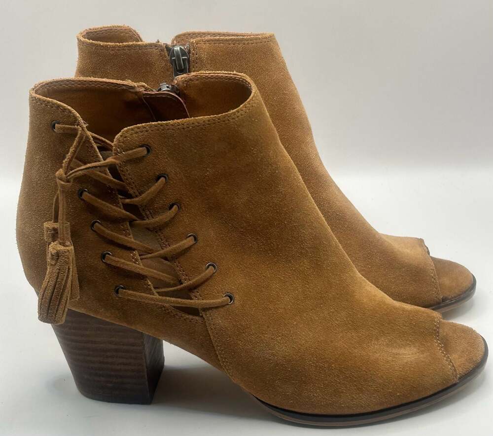 Franco Fortini Ramone Brown Suede Peep Toe Lace-Up Ankle Booties - Picture 2 of 6